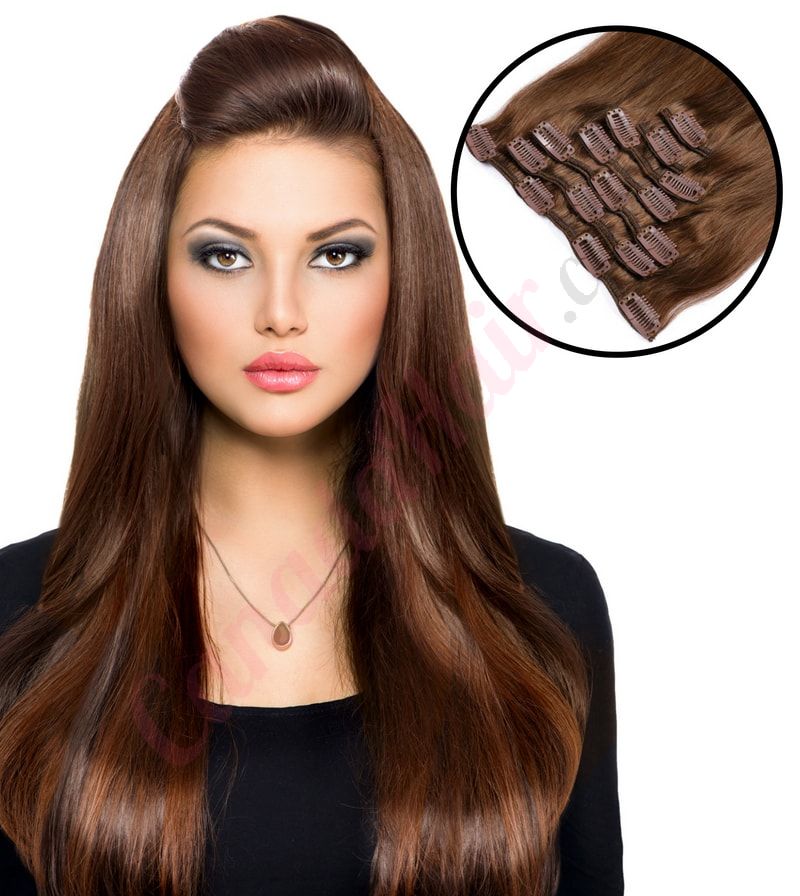 Chestnut Brown (#6) CLIP IN hair extensions 100% real hair (human hair)