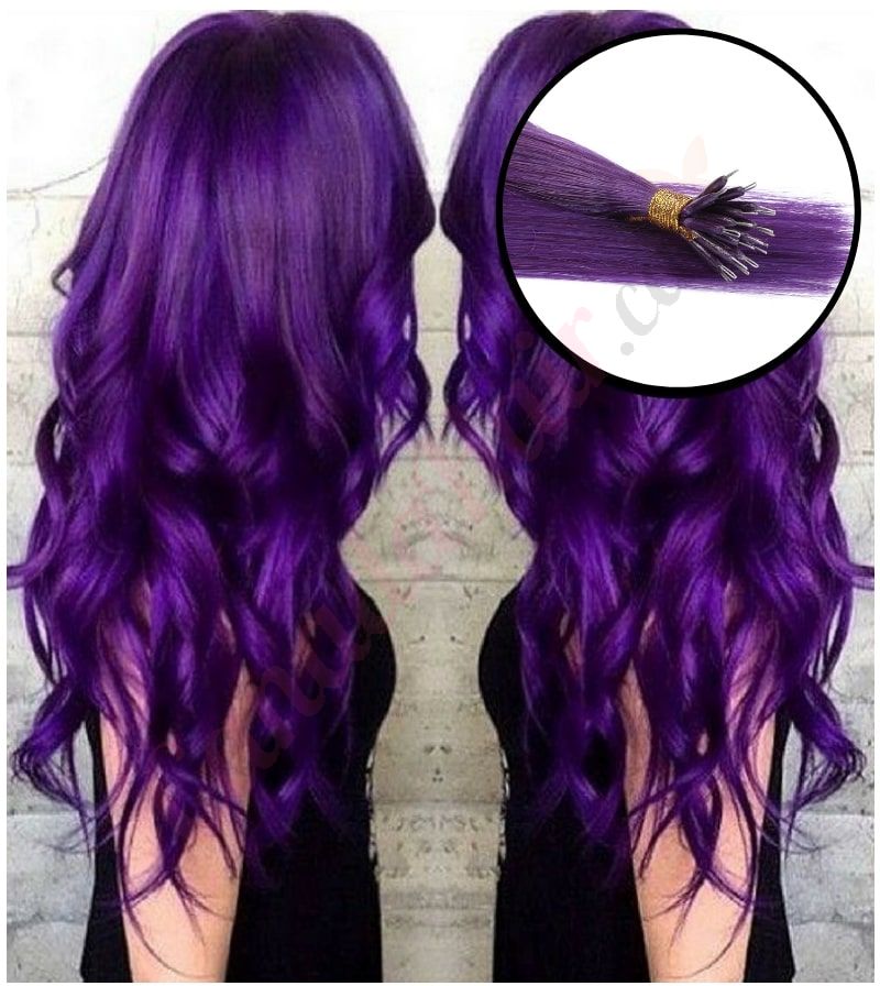 Purple nano beads hair extensions, nano rings extensions Real Human Hair  Purple