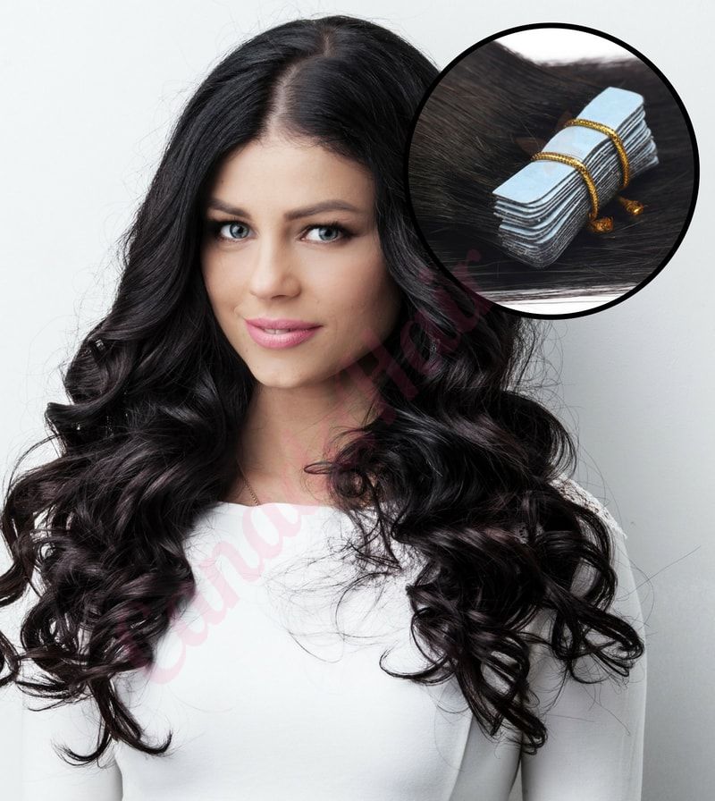 Black / Brown (#1b) TAPE IN hair extensions 100% real hair (premium remy  hair) Qty: 20 wefts