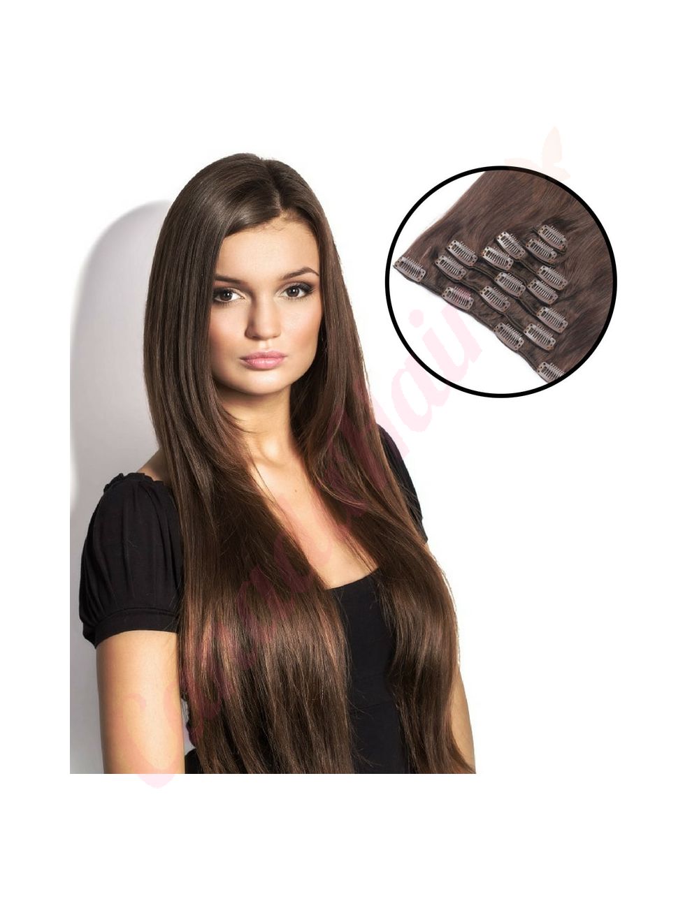 Dark Brown (#2) CLIP IN hair extensions 100% real hair (human hair)