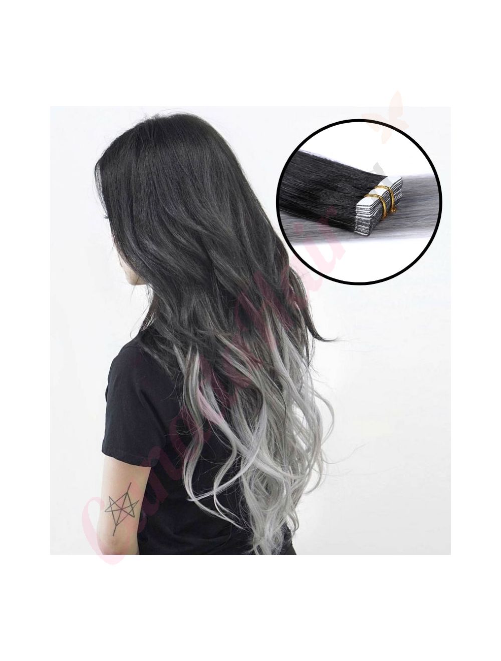 Ombre Grey TAPE IN hair extensions 100% real hair (human hair) Qty: 20 wefts