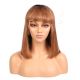 Violet - Short Brunette Remy Human Hair Wig 14 Inches Bob Wig With Bang 